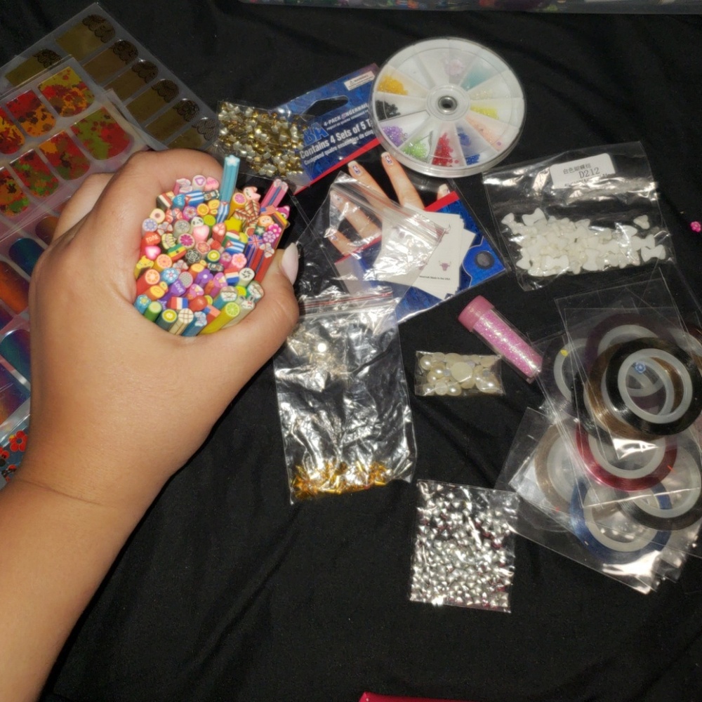 Nail art bundle. Stripping tapes, jewelry, etc